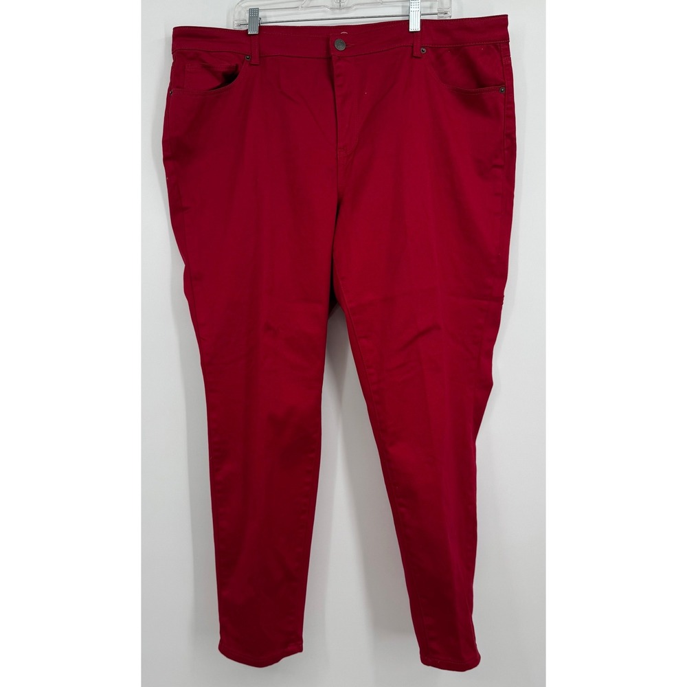 W62 Women Jeans Sz 22 Maroon Stretch Denim Chino Straight Y2K Office Work Preppy